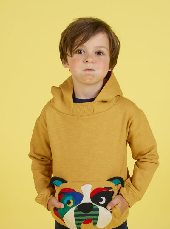 Sudadera de color mostaza con capucha para niño MOMIXSWE / 21W902J1SWEB101