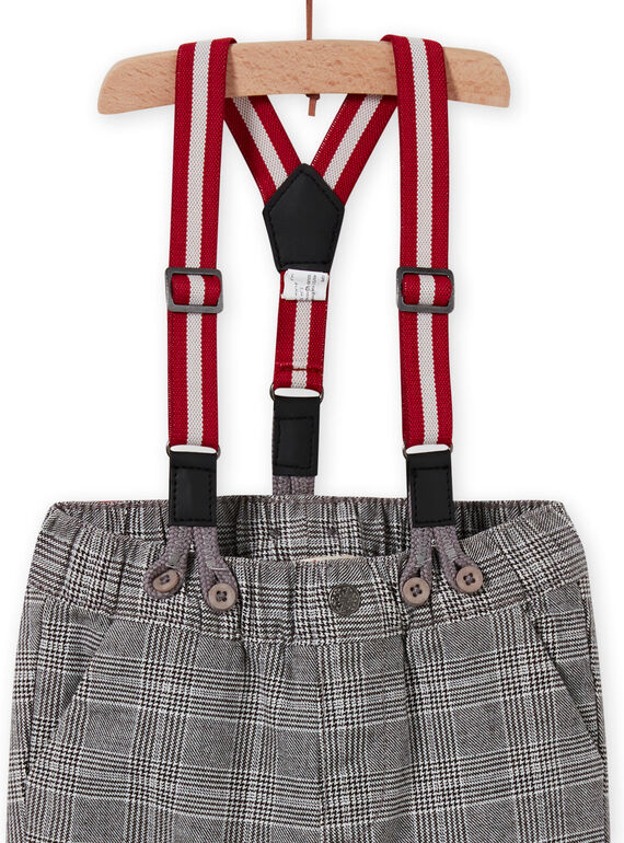 Pantalón negro de cuadros con tirantes de rayas para bebé niño MUNOPAN2 / 21WG10Q2PAN090