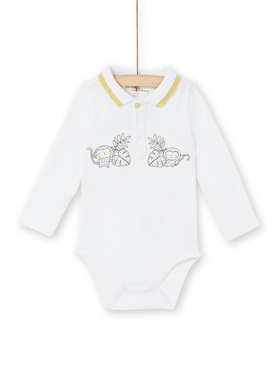 Body con cuello de polo de color blanco para niño recién nacido LOU1BOD5 / 21SF04H1BOD000