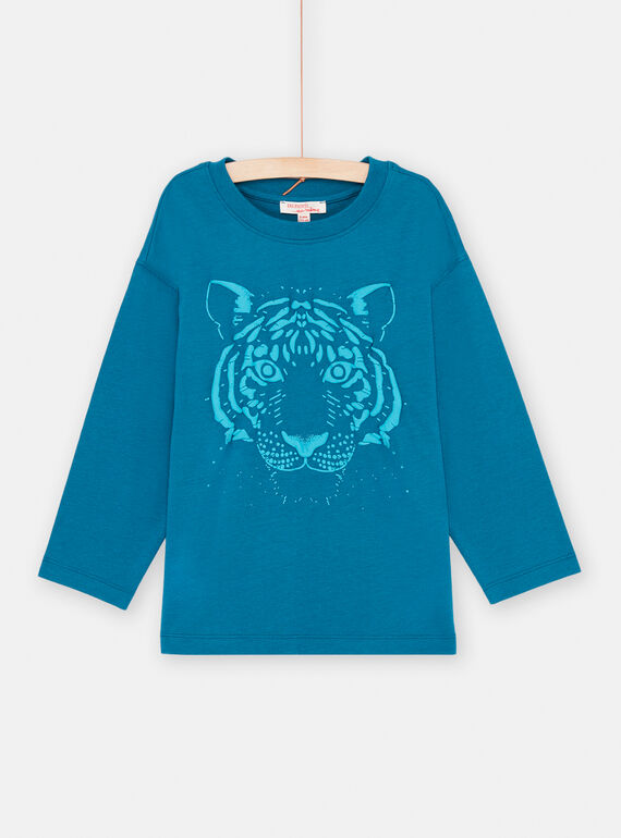 Camiseta turquesa con estampado de tigre para niño SOJOTIEP3 / 23W902G2TMLC217