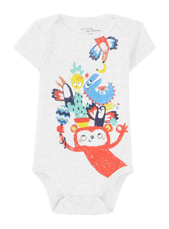 Body de manga corta de color gris jaspeado para bebé niño JEGABODSIN / 20SH14V6BDLJ906