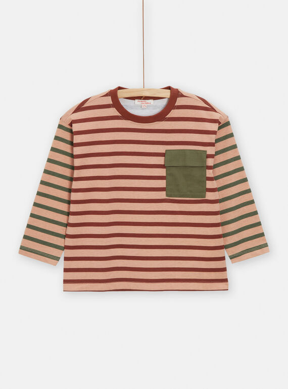 Camiseta de color melocotón, marrón y caqui con estampado de rayas para niño TOCRITEE2 / 24S902L2TML413