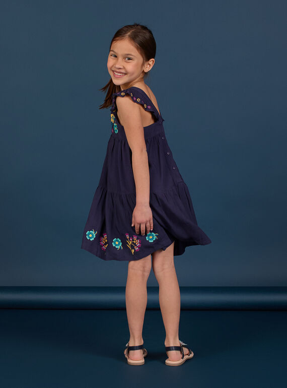 Vestido de color azul marino con estampado floral para niña LAMUMROB4 / 21S901Z2ROBC211