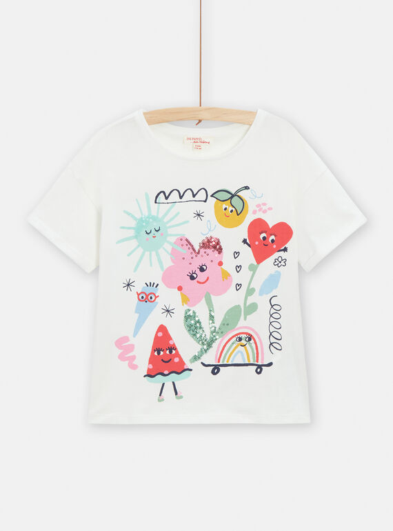 Camiseta de color crudo con dibujo de fantasía para niña TACLUTI1 / 24S901O4TMC001