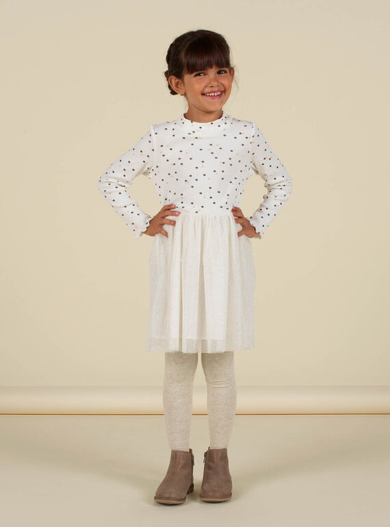 Vestido bimateria de punto fino de canalé y gasa para niña MAHIROB2 / 21W901U1ROB006