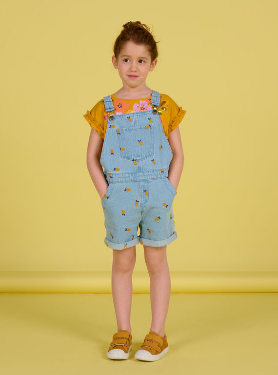 Peto corto vaquero tono claro con estampado de limones para niña NAHOSAC / 22S901T1SACP272