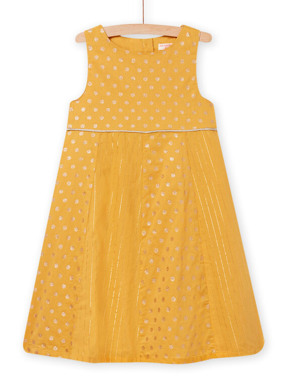 Vestido amarillo de gasa de algodón con lunares irisados para niña NABAROB1 / 22S90112ROBB107