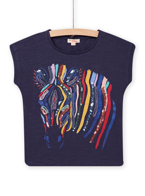 Camiseta de color azul marino con dibujo de cebra para niña NALUTI2 / 22S901P1TMC070