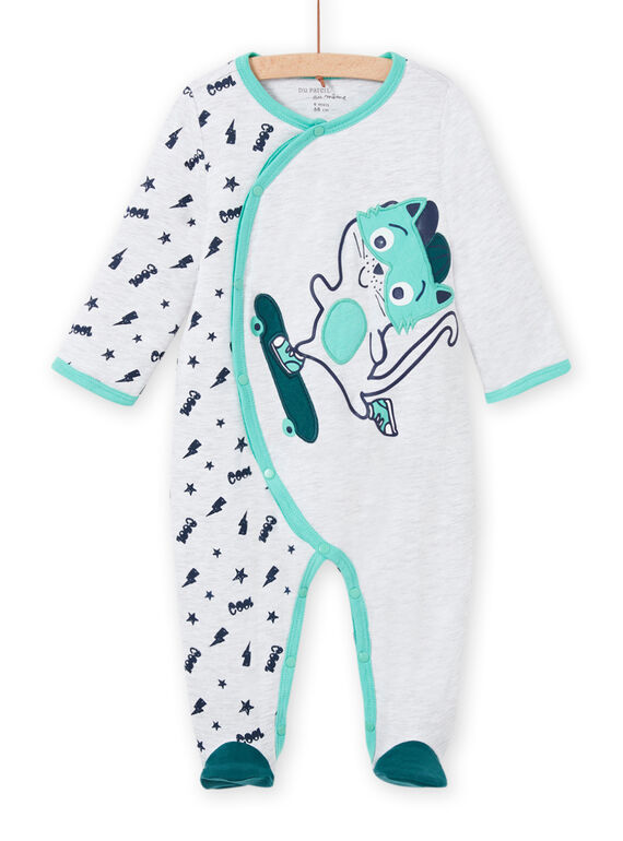 Pelele de color gris jaspeado con estampado de gato para bebé niño MEGAGRECHA / 21WH1495GREJ920