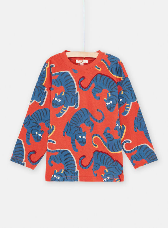 Camiseta rojo teja y azul con estampado de pantera para niño SOFORTEE5 / 23W902K3TML506