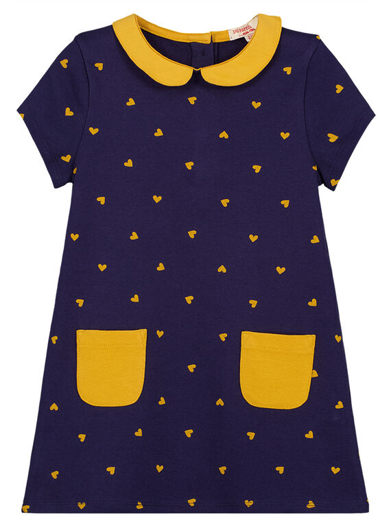 Vestido de manga corta con cuello Peter Pan, estampado de lunares amarillo y bolsillos en el bajo. GAJOROB2 / 19W90142D2F070