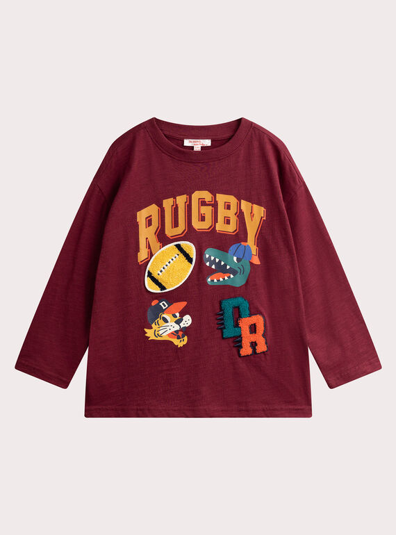 Camiseta bordeaux animación rugby para niños  VOKOTEE3 / 24W90232TML503