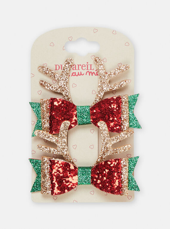 Pack de 2 pinzas de cocodrilos de color rojo y verde de Navidad para niña SYAJOCLIC7 / 23WI01S1BRTF529