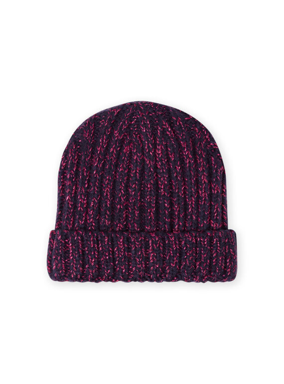 Gorro de punto de color azul noche y rosa para niña MYATUBON / 21WI0156BONC205