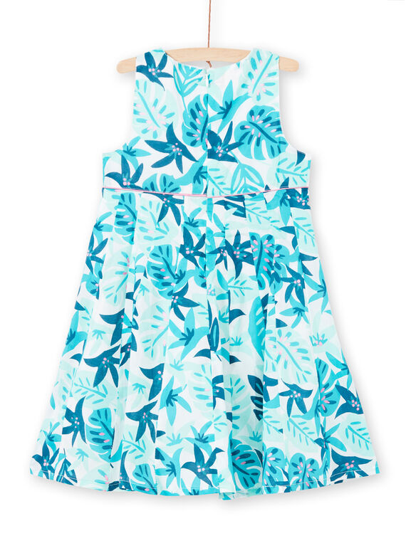 Vestido blanco y azul con estampado de hojas para niña LAVEROB3 / 21S901Q1ROB001