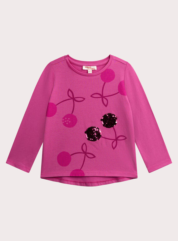 Camiseta rosa con estampado de cereza para niña  VAJOYTEE4 / 24W901I2TML030