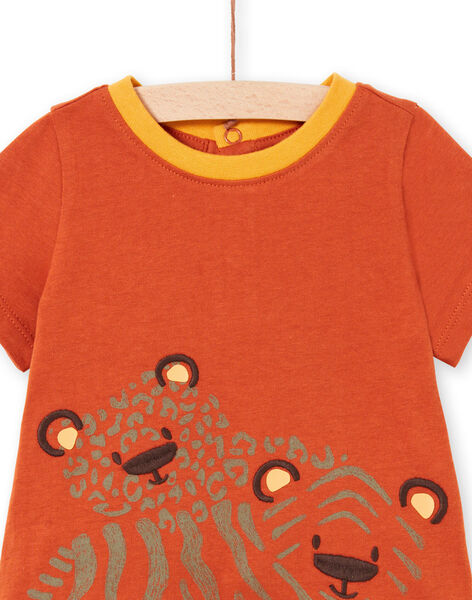 Camiseta y short de color teja y naranja para bebé niño LUTERENS / 21SG10V1ENSF519