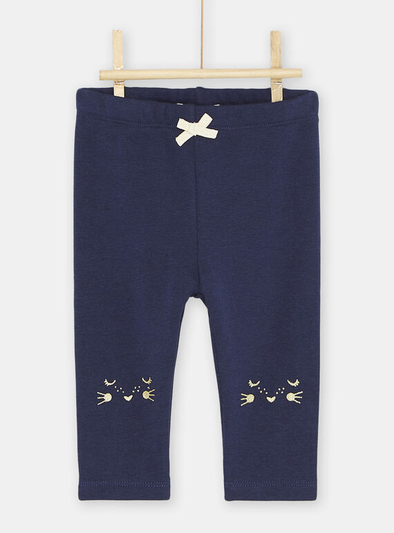 Pantalón azul marino con bordado con cara de animal para bebé niña SIJOPANDOU2 / 23WG09B1PAN070
