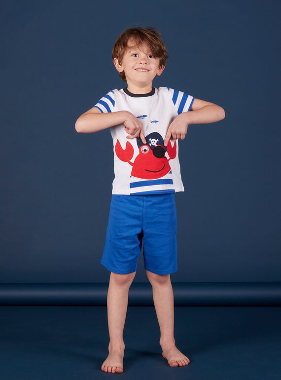 Pijama corto de color blanco y azul para niño JEGOPYCRAB / 20SH12U5PYJ000
