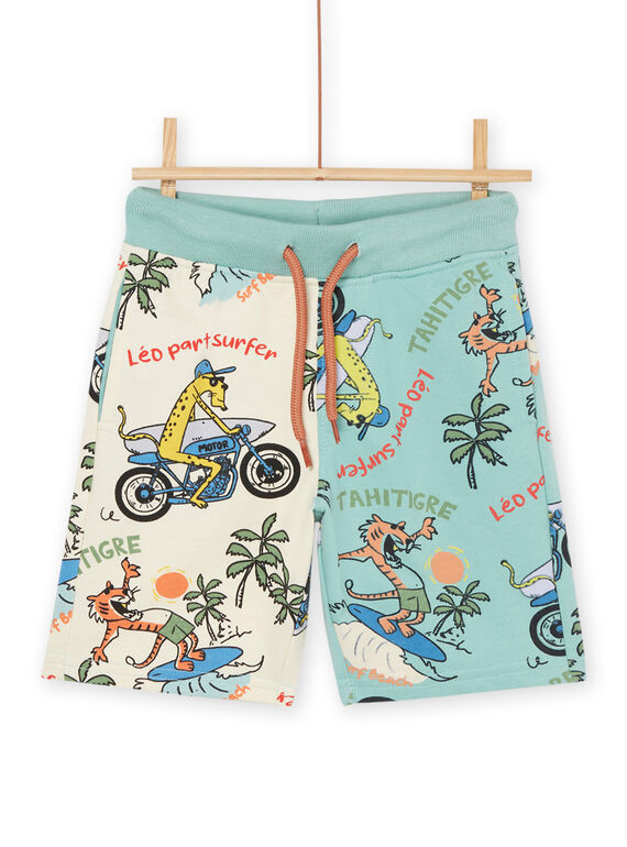 Bermudas de baño crema y turquesa con estampado de felinos surferos ROEXOBER2 / 23S902V1BERA002