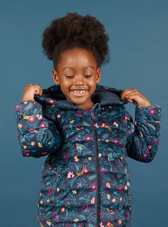 Anorak acolchado con estampado floral colorido de terciopelo para niña MAVELDOUNE / 21W90154D3E070