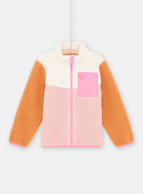 Chaqueta colorblock naranja, rosa y crudo de sherpa para niña SAJOCARF1 / 23W901M8CAR001