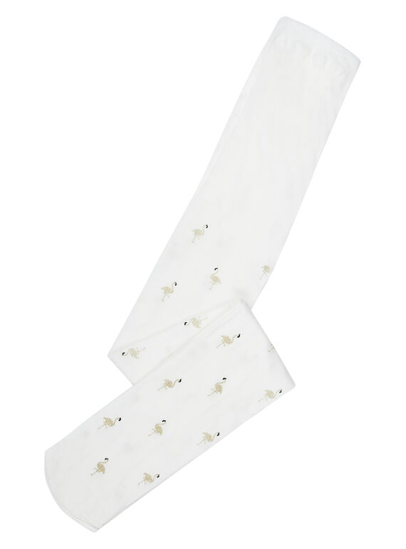 Leotardos de color blanco con estampado de flamencos rosas con brillo de poliamida para niña JYAPOECOL / 20SI01G1COL000