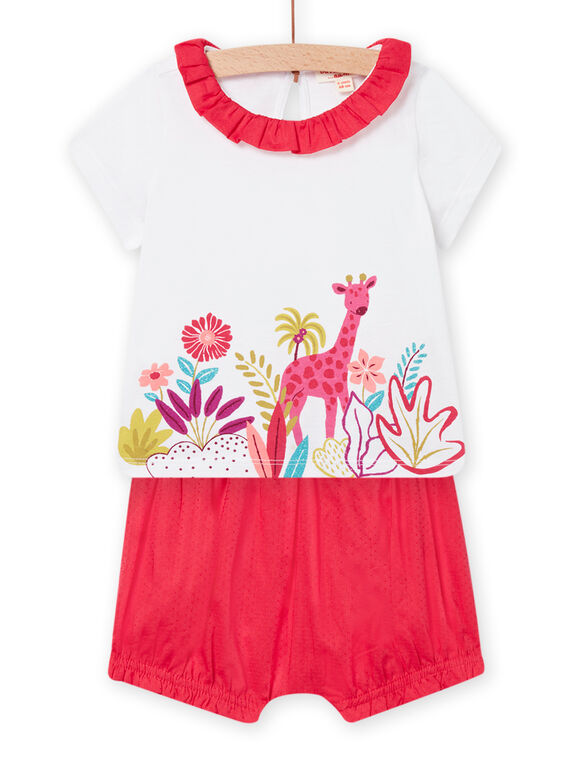 Conjunto de camiseta y cubrepañal crudo y rojo para bebé niña NIFLAENS / 22SG09R1ENS001