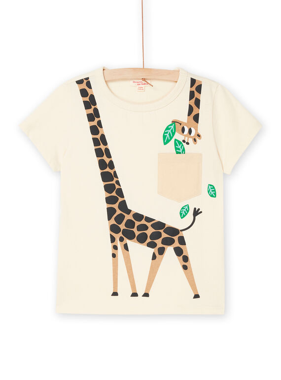 Camiseta crema con estampado de jirafa ROJUNTI5 / 23S902U5TMCA002
