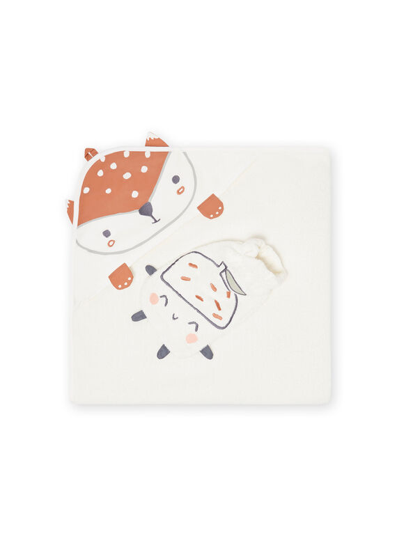 Capa de baño y guante de color crudo con estampado de zorro para recién nacido unisex MOU1POIN / 21WF4242POI001