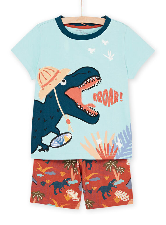 Pijama azul claro y rojo teja con detalles y estampado de dinosaurios REGOPYCAVEN / 23SH12H6PYJ213