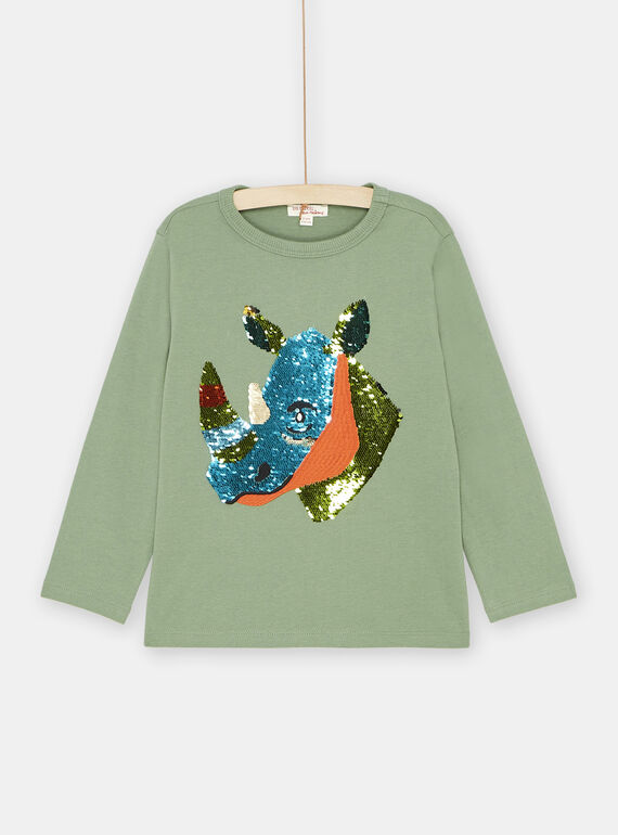 Camiseta verde con lentejuelas reversibles para niño SOKYOTEE3 / 23W902I2TMLG606