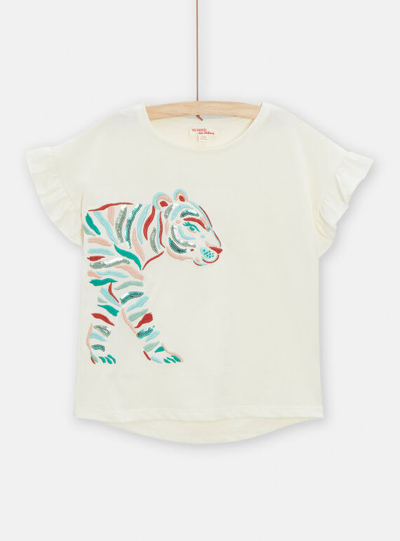 Camiseta de color crudo con dibujo de tigre para niña TACOTI4 / 24S901N2TMC001