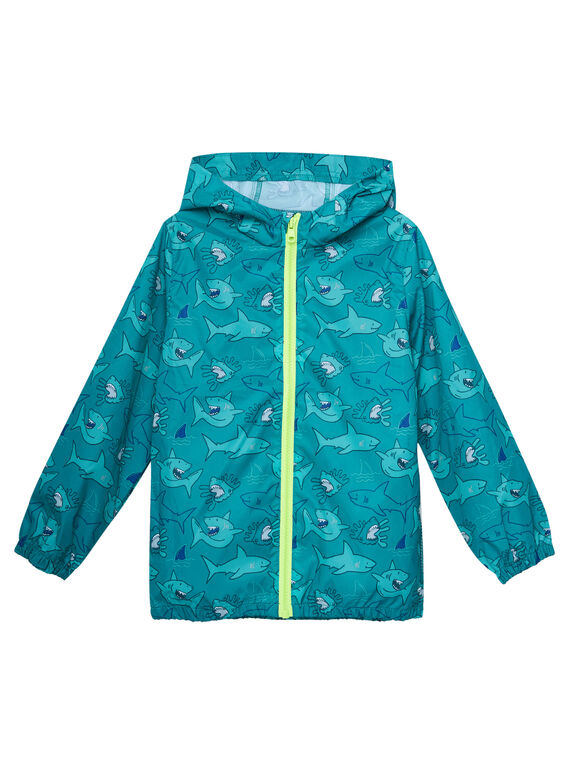 Chaqueta impermeable que se puede guardar en el bolsillo con estampado de tiburones JOGROKA2 / 20S902I2BLOC217