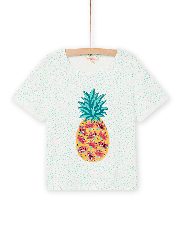 Camiseta de manga corta de color crudo y azul para niña NAWATI1 / 22S901V1TMC001