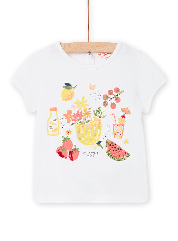 Camiseta blanca con estampado de fantasía y lentejuelas para bebé niña NIHOTI / 22SG09T1TMC000