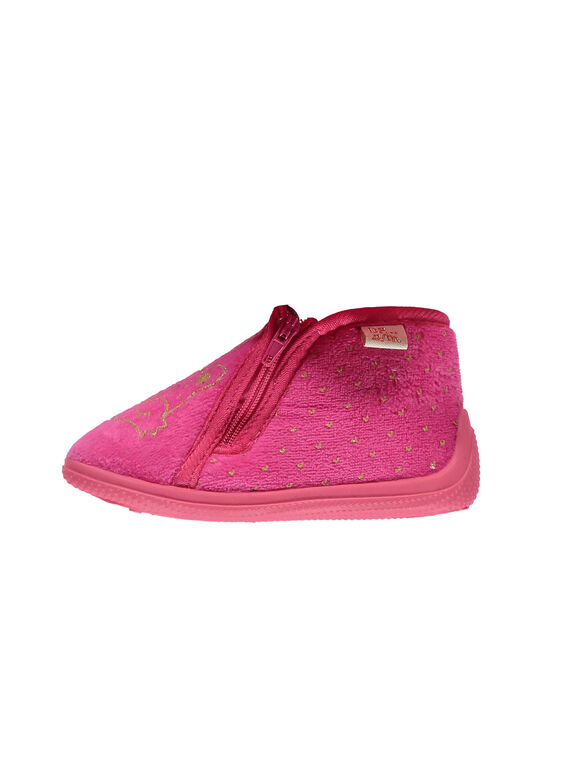 Zapatillas de casa de terciopelo de color fucsia con brillo para bebé niña GBFBOTFOX / 19WK37Z2D0A304
