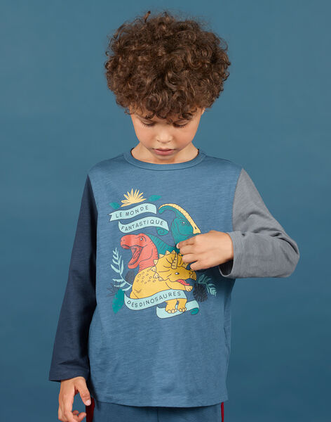 Camiseta de manga larga azul con estampado de dinosaurios para niño MOPATEE2 / 21W902H2TML219