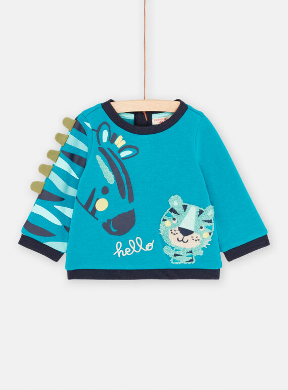 Sudadera azul con estampado de cebra y tigre para bebé niño SUDUSWE / 23WG10P1SWEC235