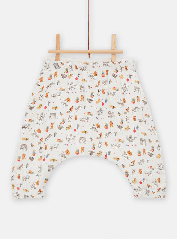 Pantalón reversible de color blanco roto con estampado de animales para niña TOU1SAR / 24SF05H1PANA001