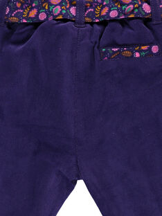 Baby girls' polar fleece-lined velour trousers DIVIOPAN / 18WG09H1PAN711