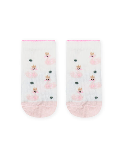 Calcetines de color crudo y rosa con estampado de cisne para bebé niña MYIKASOQ / 21WI09I1SOQ001