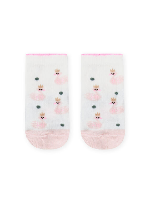 Calcetines de color crudo y rosa con estampado de cisne para bebé niña MYIKASOQ / 21WI09I1SOQ001