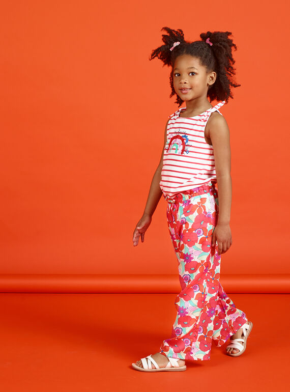 Pantalón fluido de color naranja y verde, con estampado floral LAVIPANT / 21S901U1PAN000
