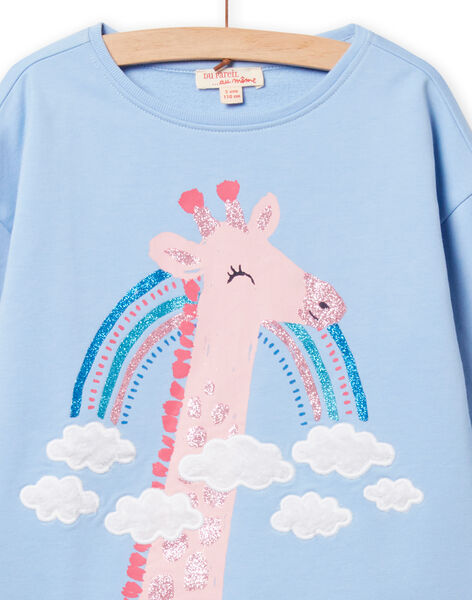 Pijama de camiseta y pantalón de color azul polar con estampado de jirafa para niña NEFAPYJSKY / 22SH11E1PYJC218