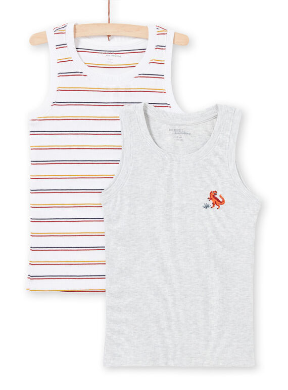 Pack de 2 camisetas de tirantes de color blanco y gris con estampado a juego para niño MEGODELDINO / 21WH12B2HLI000