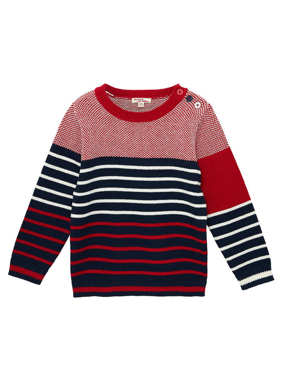 Jersey de algodón de rayas y jacquard de color azul marino y rojo para niño JOJOPUL3 / 20S90242D2EF505