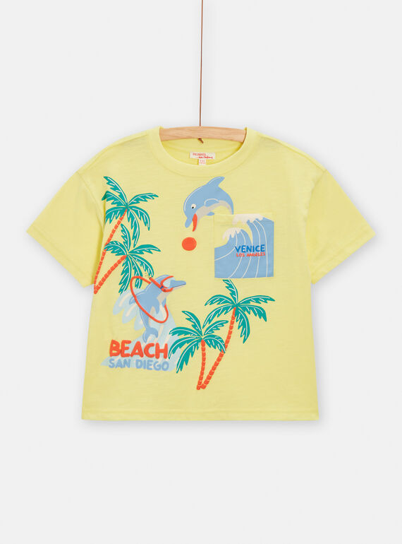 Camiseta de color amarillo flúor con dibujo de delfines para niño TORYTI2 / 24S902U3TMC103