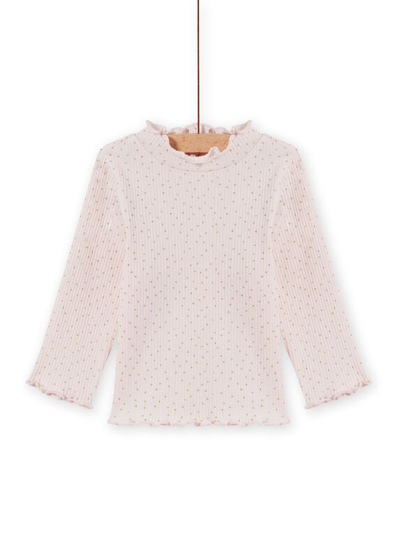 Jersey fino de color rosa pastel efecto canalé para bebé niña MIJOSOUPRIB3 / 21WG09N2SPL632