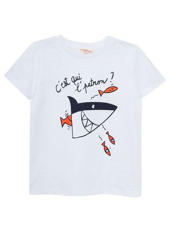 Camiseta de manga corta de color blanco con estampado de tiburón para niño JOBOTI7 / 20S902H7TMC000
